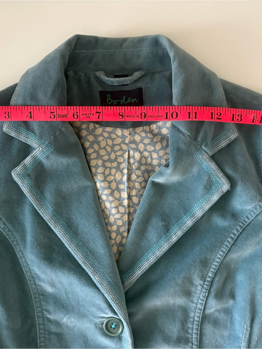 Boden Teal Cotton velvet Women's Blazer Jacket size UK 12 US 8 - Picture 7 of 16